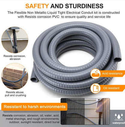 DWALE Liquid-Tight Conduit and Connector Kit,Flexible Non Metallic Liquid Tight Electrical Conduit,1-1/4inch25ft Electrical Conduit Kit,with4 Straight and2 Angle Fittings Included,1-1.4 in. Dia - size: 1-1/4"-25FT