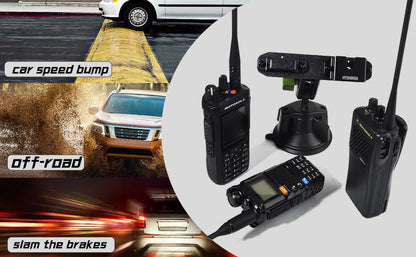 Dual-Device Car Mount, Suction Cup Rotatable Radio/Mic Holder, 360° Adjustable Anti-Slip Dashboard/Windshield Mount for BaoFeng Kenwood Yaesu Motorola Quansheng Retevis Radio