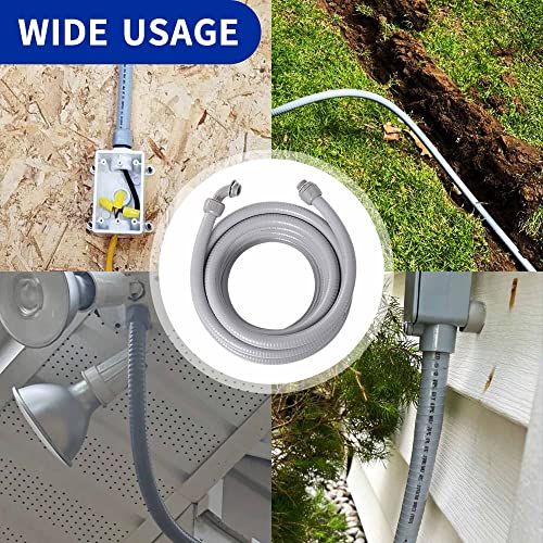 (3/4" Dia * 25 Feet) Yariwiz Flexible Electrical Conduit Liquid Tight PVC Conduit Kit with 3 PCS Coupling, 3 PCS Elbow and 7 PCS Strap, Sealtight Seal Flex Liquidtight Wire Outdoor Non Metallic Grey - style: 3/4"-25ft Kit-Grey
