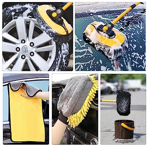 57'' Car Wash Brush with Long Handle Chenille Microfiber Car Wash Kit， Mitt Retractable Bent Pole Car Wash Brush for Cars RV Truck Boat (Ginger) - color: Ginger