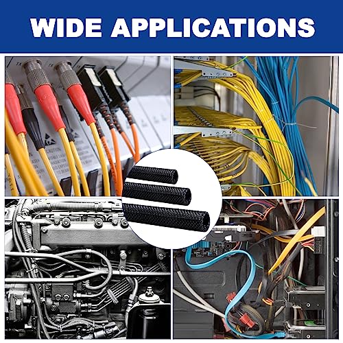 Split-Sleeve Wire Loom for High-Temperature Automotive Harness and Home Cable Management, 25ft - 1.5 inch Braided Cable Management Sleeve Cord Protector, Self-Wrapping Split Wire Loom - size: 1.5"