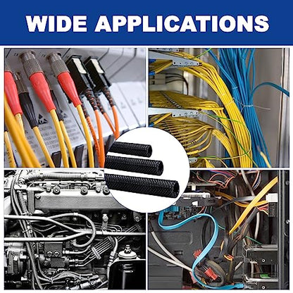 Split-Sleeve Wire Loom for High-Temperature Automotive Harness and Home Cable Management, 25ft - 1.5 inch Braided Cable Management Sleeve Cord Protector, Self-Wrapping Split Wire Loom - size: 1.5"