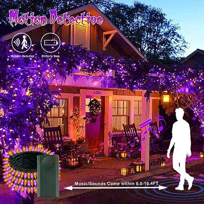 Tcamp Battery Operated Halloween Lights Motion Activated Sync with Music - color: Orange + Purple, size: 33ft 100LED
