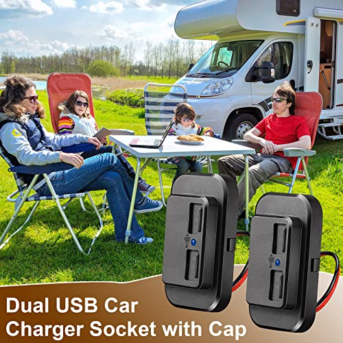 Frienda 2 Pieces 12V USB Automotive USB Panel Mount 12V USB Outlet Multi Switch Panel Car Outlet Socket Power Dual Port 12V 24V Quick Car Port for Cars Bus ATV RV Boat Truck, 3.1 A